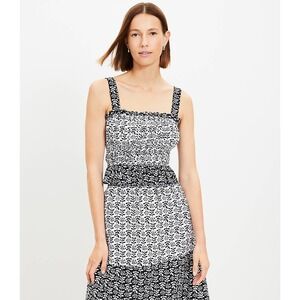 Loft Floral Plaid Peplum Cami in Black White Smocked Tank Top, Size XL, NWT
